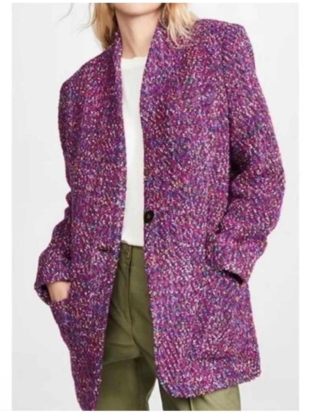 Veronica Beard Crispin Magenta Wool Tweed Coat